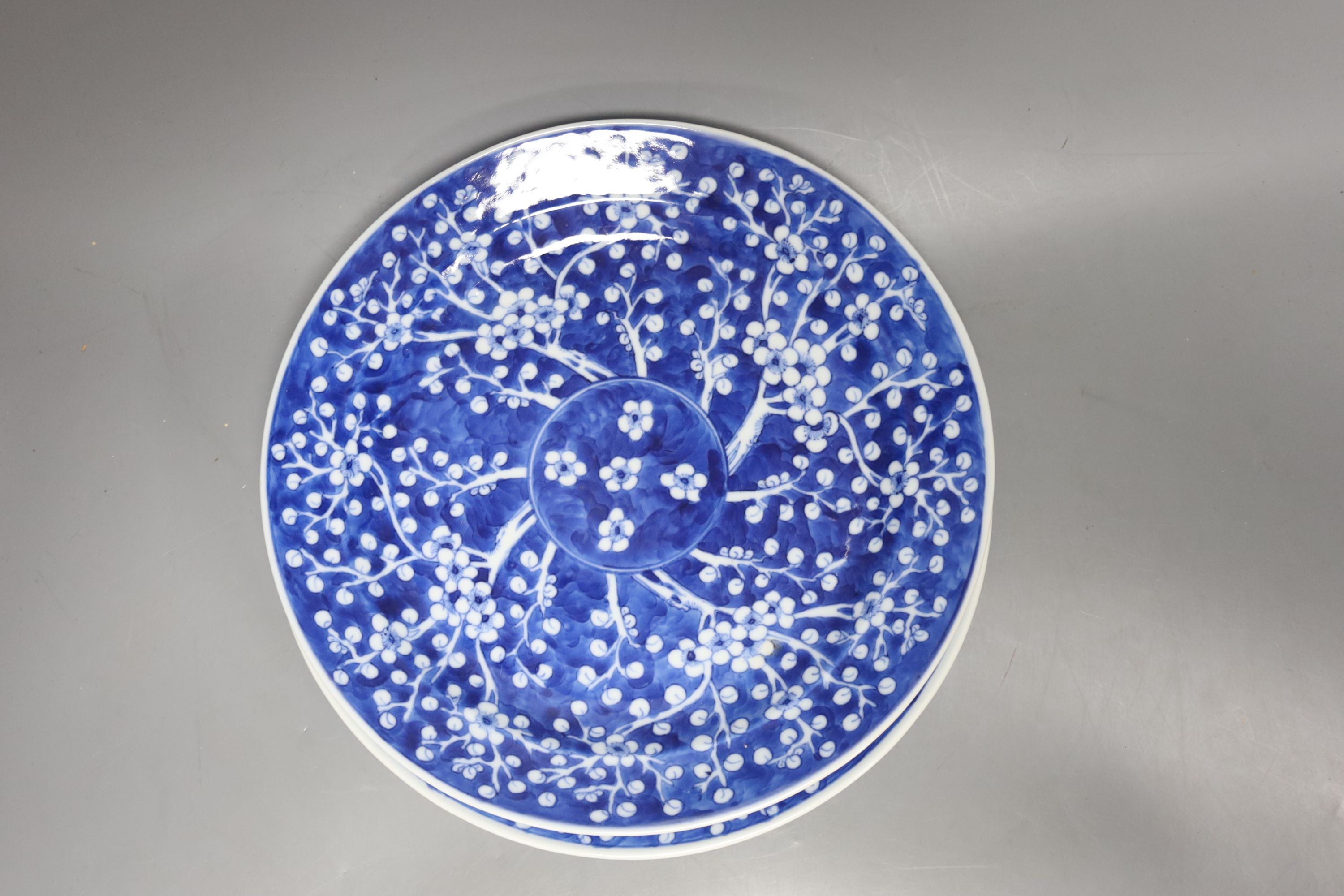 A group of 19th century Chinese blue and white plates, dishes and a cup